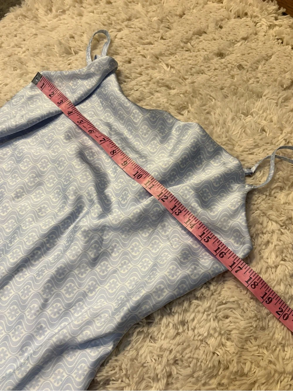 Hollister Co. Blue & White Geometric Damask Satin Cowl Neck Slip Mini Dress